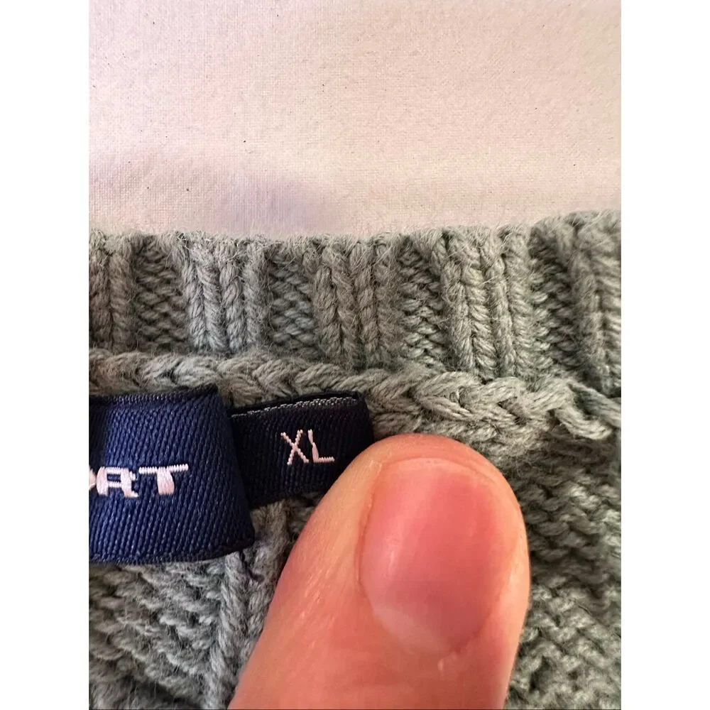 Ralph Lauren Sport Green cable knit pullover v-neck sweater, size XL - Picture 6 of 10